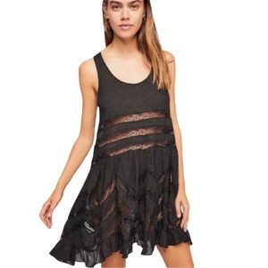 Free People “Voile & Lace” Black Babydoll Tunic - Women’s Size XS